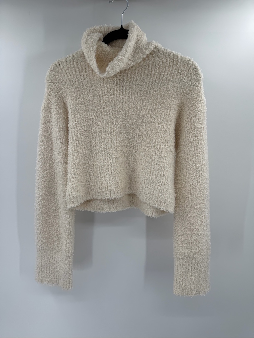 Aerie Cozy Sherpa Turtleneck Cream Cropped Sweater Size Small Lounge Fall
